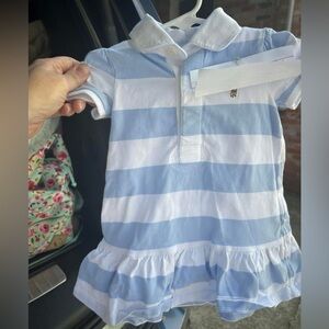 Ralph Lauren Oxford Blue and White Striped Kids Polo Dress